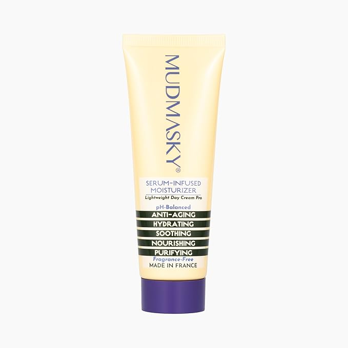 MUDMASKY Face Moisturizer Cream - Serum-Infused Moisturizer for Deep Hydration - Lightweight Skin Care with Mango Almond &amp Sunflower Oils - All-Natural Beauty Product Imported from France