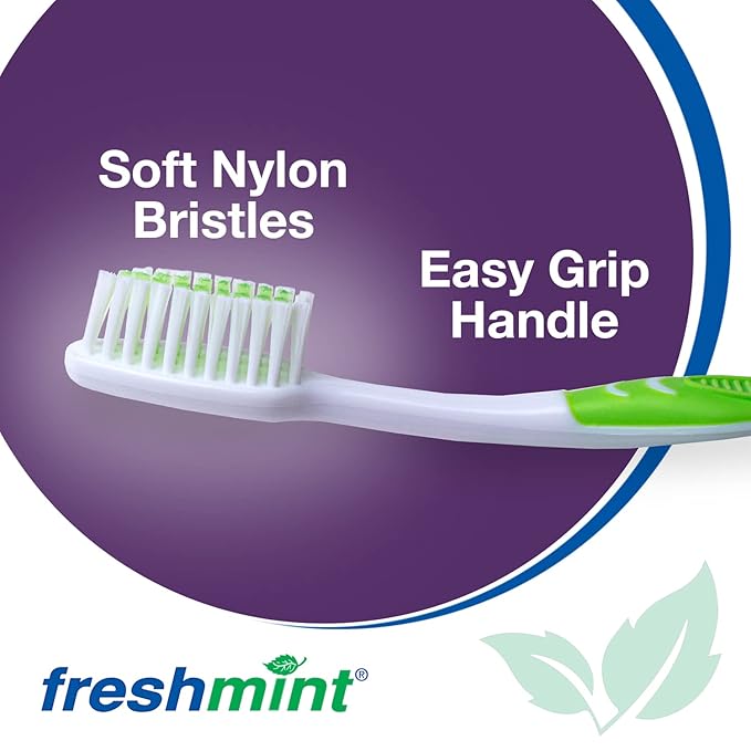 FRESHMINT Individually Wrapped Bulk Premium Toothbrushes (144 Pack) Oversized Easy Grip Rubber Handle Soft Multi Color Nylon Bristles Perfect for Travel Hotel Donation