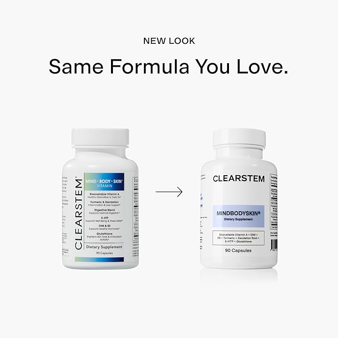 CLEARSTEM - MINDBODYSKIN Hormonal Acne Supplement (5-HTP) - Natural DIM Supplement - Skin Care Vitamins - Hormone Balance Antioxidants - Gluten Free Cruelty Free - 60 Servings 180 Capsules