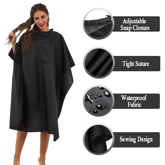 Black Waterproof Hair Salon Cape Professional Barber Cape with Metal Snap Closure Hair Cutting Cape (Black-3 Pack)