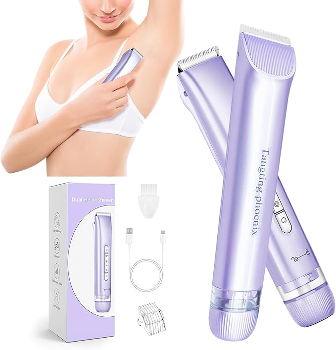 2-in-1 Electric Shaver &amp Bikini Trimmer for Women - Painless Electric Razor for FaceBody &amp Intimate AreasCordless Wet/Dry Shaver with Dual BladesWaterproof for Shower&ampTravel (Lavender P