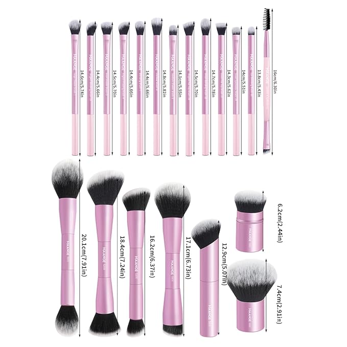 MAANGE 20 PCS Foundation Makeup Brush Set Double-ended Kabuki Contour Brush for Liquid Powder Concealer Blending Blush Buffing Makeup Tools (Pink)