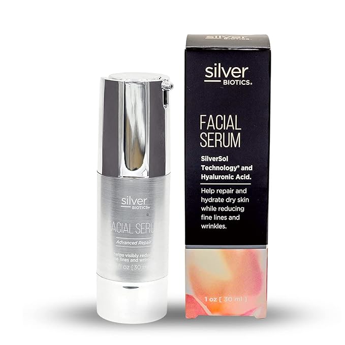 Silver Biotics Anti-aging Colloidal Nano-Silver Facial Serum Gel | Great For Blemishes Scars &amp More All Natural Face Care | 20 PPM Silversol + 2% Hyaluronic Acid | 1 fl oz