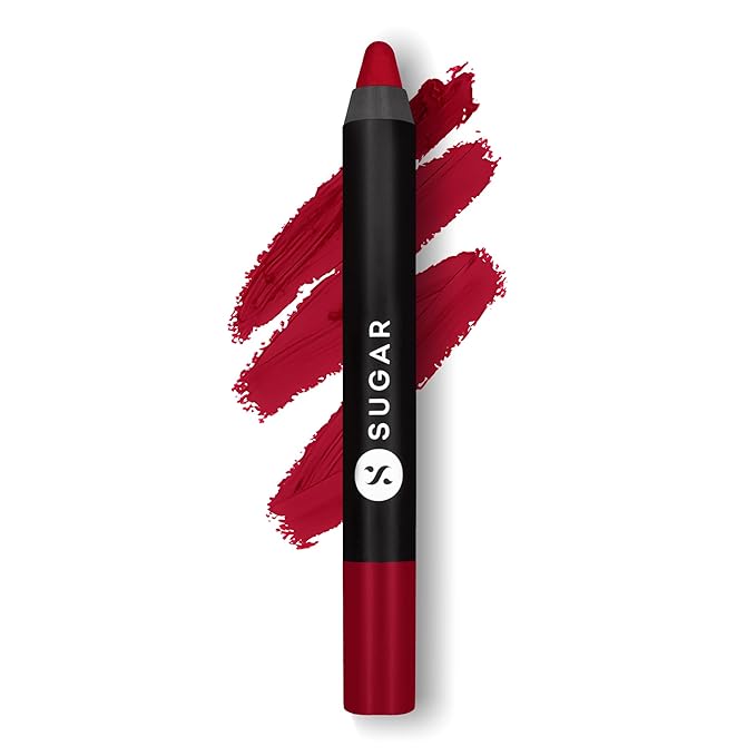 SUGAR Cosmetics Matte As Hell Crayon Lipstick - 01 Scarlett O'hara (Red) with Sharpener Highly Pigmented Creamy Texture Long Lasting Matte Finish