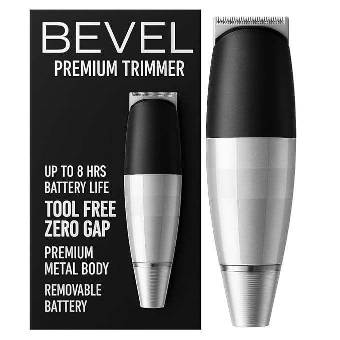 Bevel Beard Trimmer for Men - Cordless Trimmer 6 Hour Rechargeable Battery Life Tool Free Adjustable Zero Gapped Blade Barber Supplies Mustache Trimmer Silver