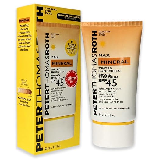 Peter Thomas Roth | Max Mineral Tinted Sunscreen Broad Spectrum SPF 45 | Tinted Moisturizer with SPF Water-Resistant Mineral Sunscreen For Sensitive Skin 1.7 Fl Oz