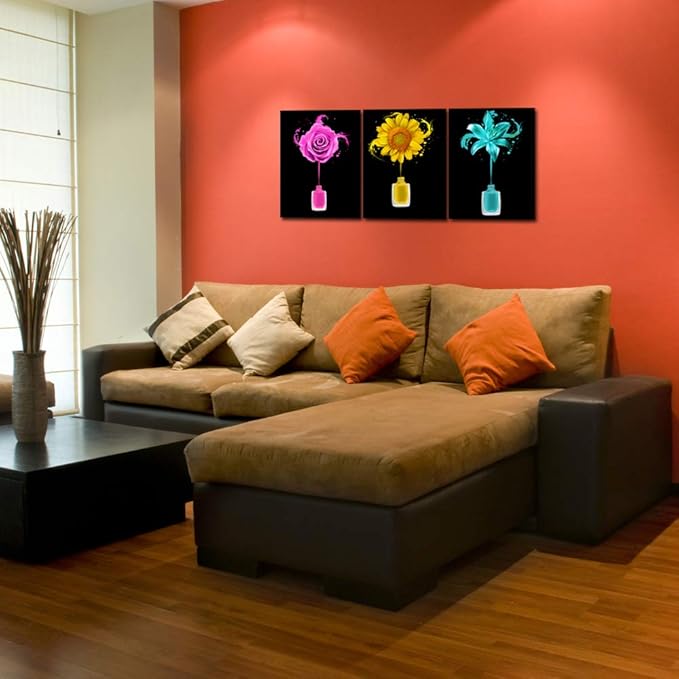 KREATIVE ARTS Manicure and Nail Art Wall Decor for Salon Room Canvas Prints Frame Art Nail Polish Brushes Posters Roses Sunflowers and Lily Pictures Flowers Painting Walls Decoration Ready to Hang