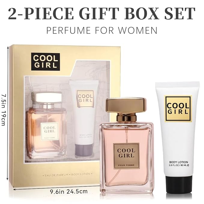 Cool Girl 2-Piece Gift Set for Women Eau de Parfum and Body Lotion with Jasmine Ylang Orange Blossom Bergamot and Lemon Fragrance Perfect for Holiday Gifts and Special Occasions
