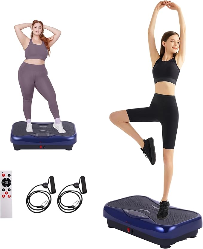 Whole Body Vibration Plate Exercise Machine ? Power Vibrating Plate for Lymphatic Drainage Weight Loss Shake Plate Exercise Platform with Touch Screen &amp Resistance Bands Equipment for Women Men