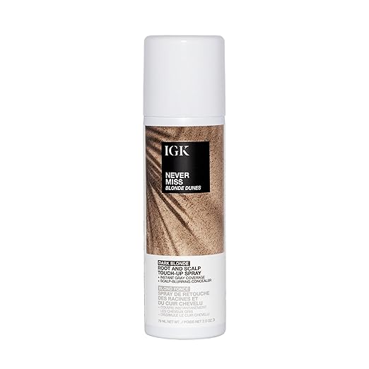 IGK NEVER MISS Root &amp Scalp Touch-Up Spray - Dark Blonde | Temporary Gray Coverage for Roots &amp Thinning Hair | Waterproof Sweat-Resistant Non-Flaking | With Biotin Rosemary &amp Squalane |