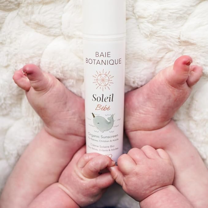 Baie Botanique Soleil B?b? - Organic Non-Toxic Mineral Baby Sunscreen SPF 50 - Sunflower &amp Jojoba - Unscented - Natural - Vegan - No White Cast - Reef Safe - UVA/UVB - 100g
