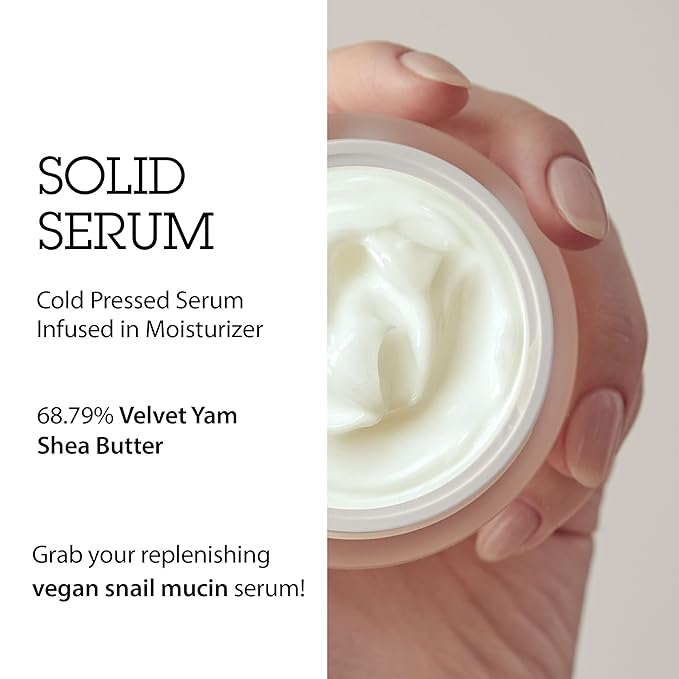 BLITHE Pressed Serum 68.79% Wild Yam Moisturizing Serum with Cream Texture for Women Vegan Mucin Safe for Sensitive Skin Korean Skincare 1.68 Fl Oz