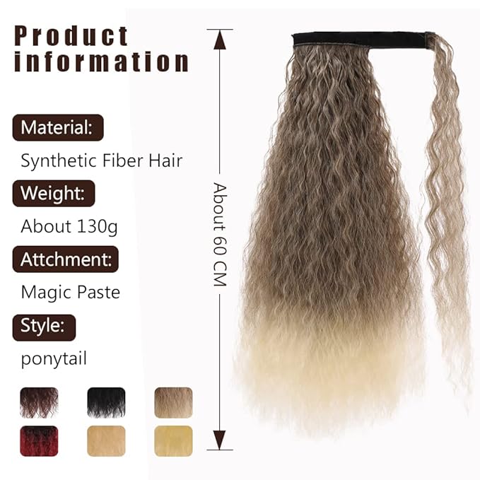 Hair Accessories 22 Long Curly Ponytail Extension Hairband Hair Clip Synthetic Puffy Ponytail Hair Extension Wrapped Bun Women's Wig Hair Pieces For Women(02)