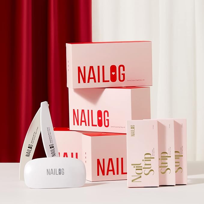NAILOG Semi Cured Gel Nail Strip Starter Kit - (Include 60Pcs Nail Stickers 1 UV Lamp and 2 Nail Files) Long Lasting Gel Nail Wraps Gift Kit for Christmas Day Skyscape