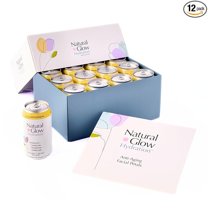 Natural Glow Hydration® Glycine Beauty Water Lemonade Lemongrass Flavor 12 Pack of 12 fl oz Cans Electrolytes &amp Amino Acids Zero Sugar &amp Zero Sodium Anti-Aging Facial Petals Bundle