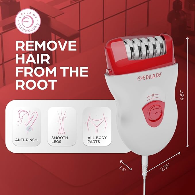 Epilady Speed Corded Epilator for Women ? Dual-Speed 40-Disc Root Hair Removal Device for Legs Underarms and Bikini Area Compact Waterproof Anti-Pinch Design for Smooth Long-Lasting Results