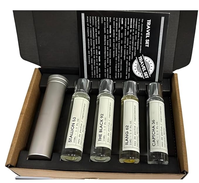 Stallion 53 Travel Perfume Set 4 x 0.5 fl oz Fragrances Natural Spray Collection with Captcha 36 Ilang 62 Stallion 53 The Black 92