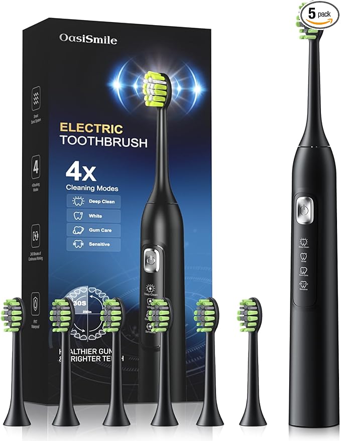 Sonic Electric Toothbrush for Adults: 42000 VPM Deep Clean for Sensitive Teeth Rechargeable Toothbrush with 6 Brush Heads 4 Modes &amp Smart Timer IPX7 Waterproof 120-Day Battery for Home/Travel