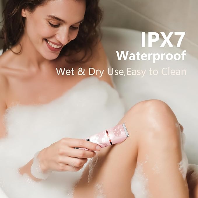 Bikini Trimmer for Women - Painless Waterproof Electric Razor Remover Foil Shaver for Leg Body Armpit &amp Facial Hair Cordless with Ceramic BladeUSB Charging Dock Travel Size Gifts for Her Pi