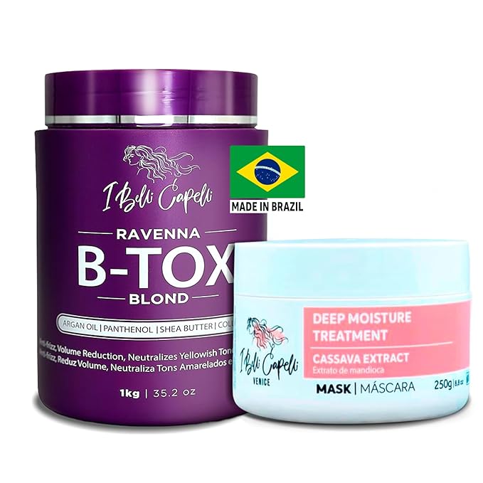 I Belli Capelli Ravenna B-tox Kit - Hair Treatment with Argan Oil Mask 250g Formaldehyde-Free Anti-Frizz and Smoothing for Blond Hair (1 B-tox + 1 Mask)
