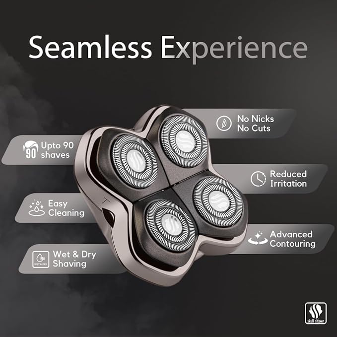 Skull Shaver Forte PRO 4 Head Replacement Blade - Shaver Blade for Wet &amp Dry Shaving - Rotary Heads Design - Japanese Stainless Steel - Compatible with Pitbull Palm &amp Butterfly Kiss Shavers
