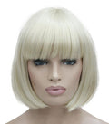 Lydell 8 Straight Short Bob Hair Flat Bangs Cute Central Dot Skin Top Heat Resistant Synthetic Wigs (614 Pale Blonde)