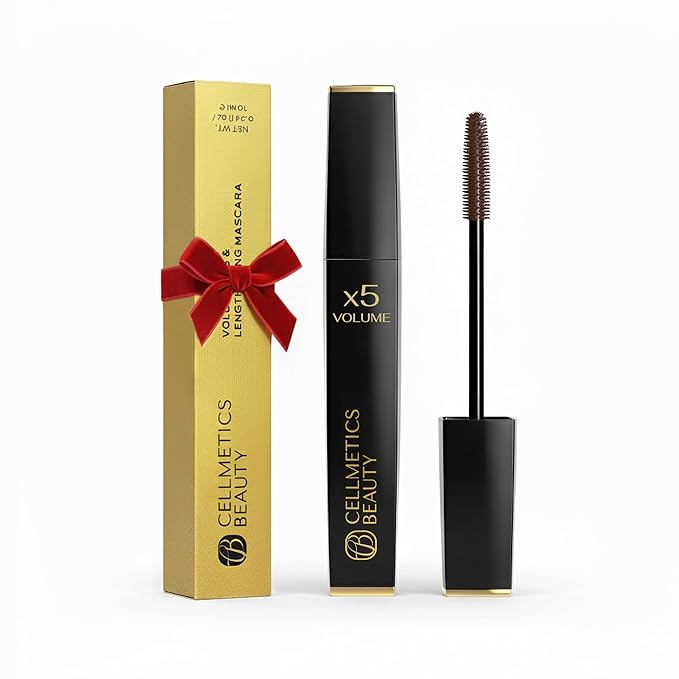 Cellmetics Mascara for Older Women 60 Plus Volumizing &amp Lengthening Tubing Mascara with Lash Growth Effect Hypoallergenic Smudge-Free and Gentle for Sensitive Eyes (Brown)