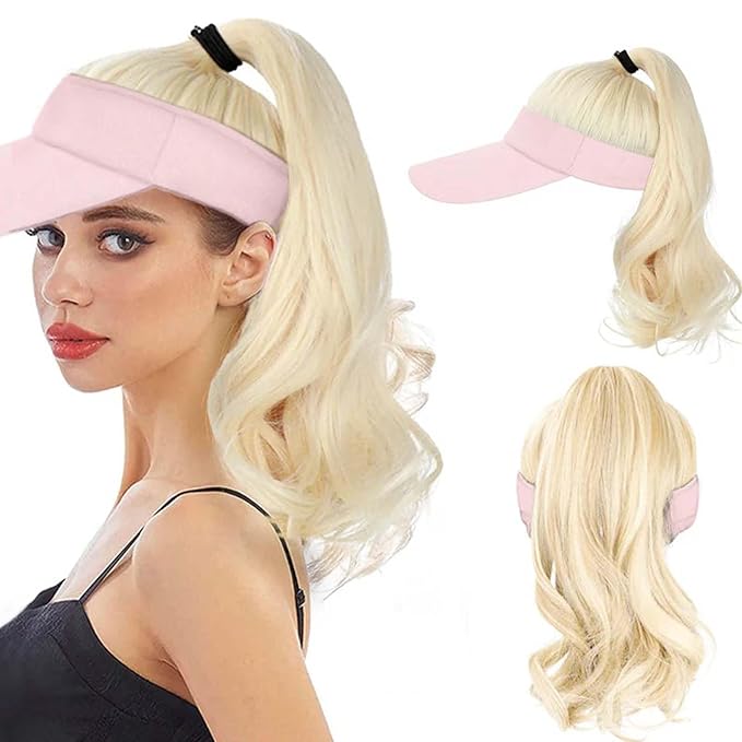 Hat Wig for Women Baseball Cap Wig with Curly Synthetic Hair Extensions Ponytail Cap wig Sun Hat with Hair