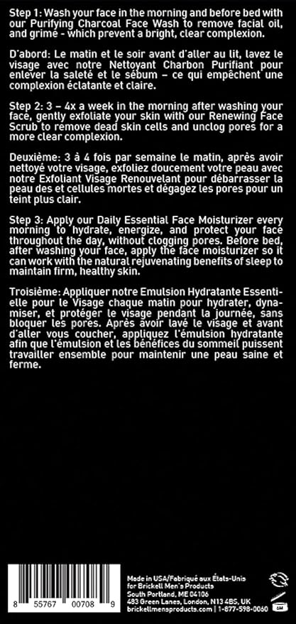 Brickell Men's Daily Advanced Face Care Routine II Activated Charcoal Facial Cleanser Face Scrub Facial Moisturizer Lotion Natural and Organic Unscented