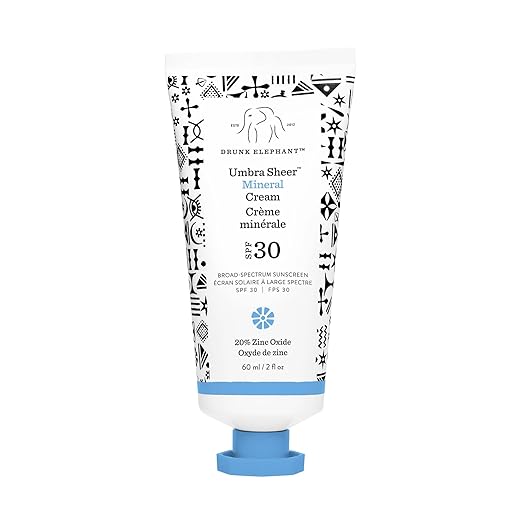 Drunk Elephant Umbra Sheer Mineral Cream (SPF 30) Mineral Sunscreen - Clean Clinical Skincare - Cruelty-Free - Dermatologist-Tested - Free of Essential Oils Silicones and Fragrance