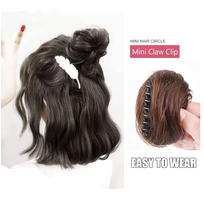 messy bun hair piece 1/2 PCS Accessory Updo Hairpieces For Women Girls Mini Claw Synthetic Curly Wavy Hair Bun Extensions Wig Clip in Messy &amp Cat Ears Short hair buns hair piece ( Color : FB001-33