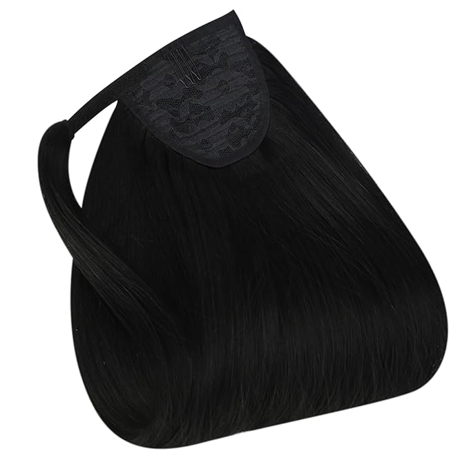 Full Shine 22 Inch Pony Tails Hair Extensions Human Hair Dark Brown Ponytail Extensions for Women Straight Natural Look Wrap Around Clip in 80g