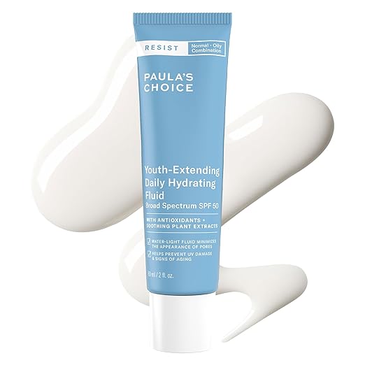 Paula's Choice RESIST Daily Hydrating Fluid Face Moisturizer with SPF 50 Sunscreen Face Sunscreen for Oily Skin Chamomile &amp Vitamin E UVA/UVB Protection Fragrance-Free TSA Friendly