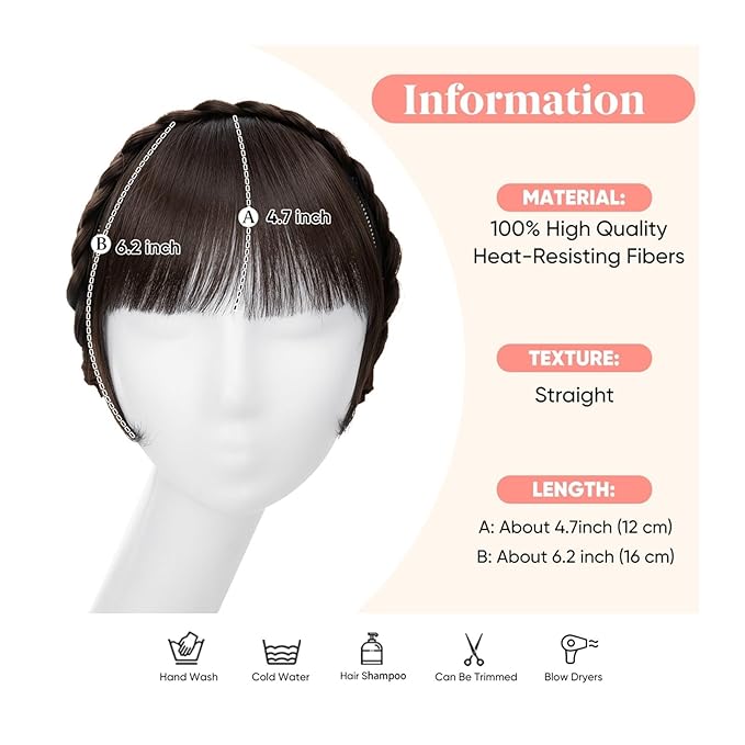 Bangs Hair Synthetic Headband Bangs Extension Fake Hair Blunt Fringe with Long Sides for Women Natural False Black Brown Blonde Bang Bangs Hair Clip(Silver Grey)