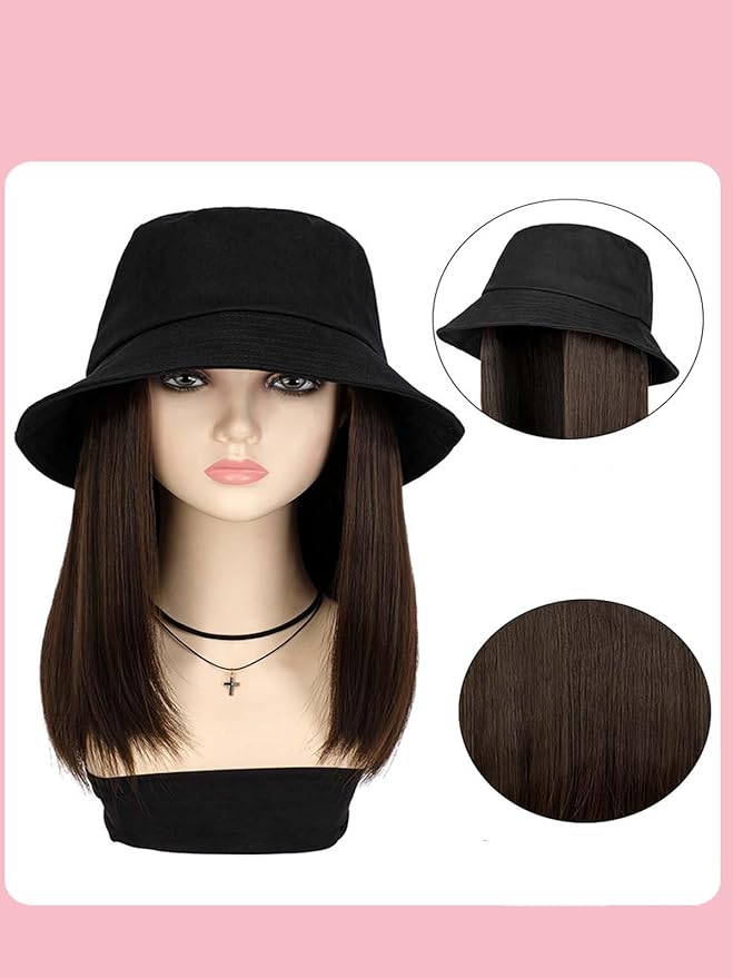 Women's baseball cap wig detachable duckbill cap collarbone wig fisherman's cap wig sun visor cap fake straight hair