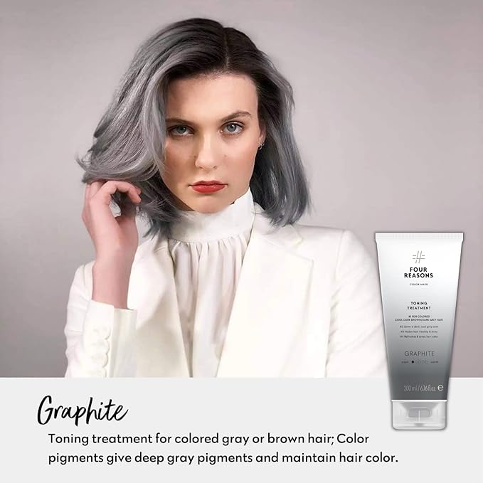 FOUR REASONS Color Mask - Graphite - (27 Colors) Toning Treatment Color Depositing Conditioner Tone &amp Enhance Color-Treated Hair - Semi Permanent Hair Dye Vegan and Cruelty-Free 6.76 fl oz