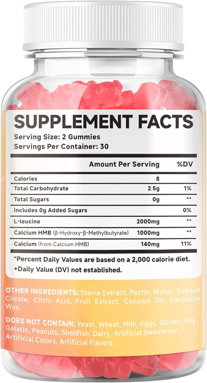 2 Pack HMB and L-Leucine Gummies 3000mg HMB and Leucine Amino Acid for Muscle Growth Muscle Mass Muscle Relief and Fast Workout Recovery for Men &amp Women Sugar-Free Raspberry Flavor 120 Cou
