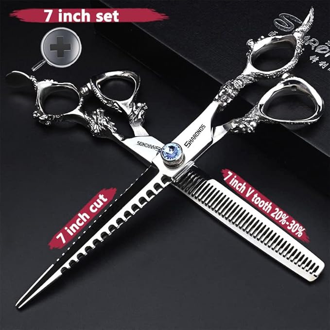 Japan 440C 5.5/6 inch Hair Professional Stylist Bearing Scissors - Salon Studio Modeling Tools - Thinning Scissors (7 inches 2 Pieces)