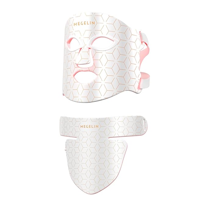 MEGELIN Led Red Light Therapy Face &amp Neck Mask 7 Colors Led Light Therapy Facial Mask Infrared Red Light Therapy Mask Infrared Light Skin Rejuvenation(White)