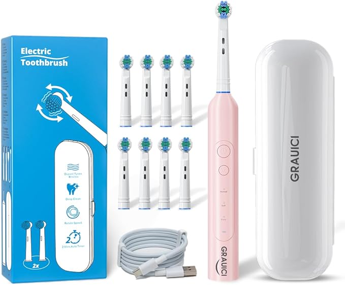 Deep Clean Rechargeable Electric Powered ToothbrushPressure Sensor to Protect Gums (Pink)