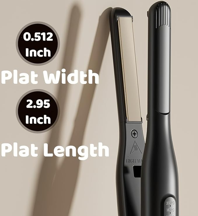 Mini Flat Iron for Short Hair 1/2 inch Ceramic Plates Small Flat Irons for Short Hair Fast Heating Anti-Frizz Temperature Adjustable Auto-Off Travel Size Mini Hair Straightener Black