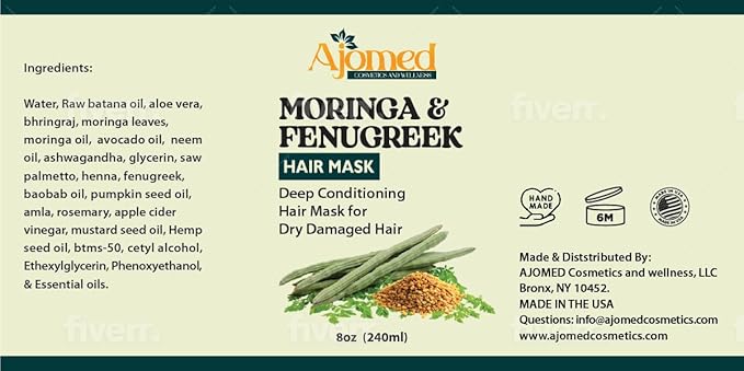 MORINGA &amp FENUGREEK HAIR MASK- HAIR treatment masque- Conditioner for Dry or Damaged Hair &amp dandruff (8 Ounces)