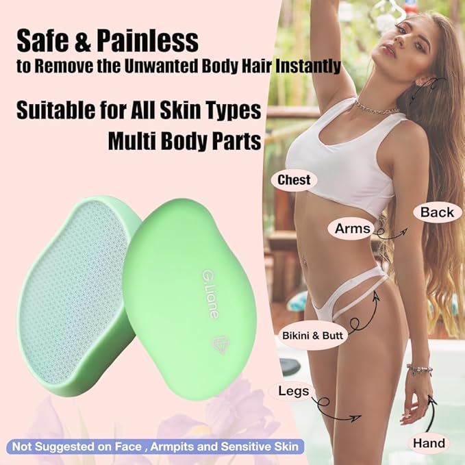 Premium Crystal Hair EraserPainless Exfoliation Hair Removal EpilatorNano Glass Hair Remover for WomenNatural Gentle and Efficient Shaver Trimmer on Leg Arm(Grass Green)