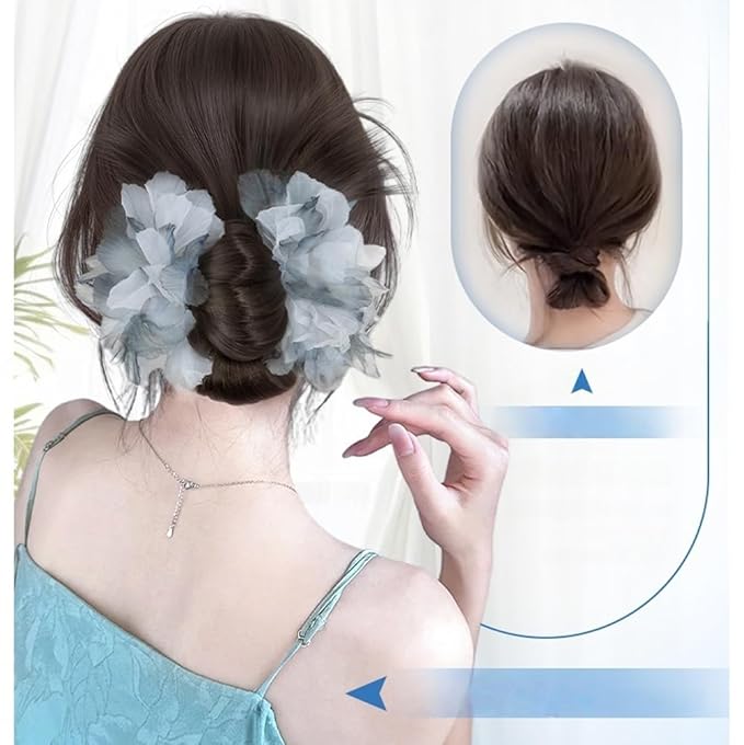 Low Bun Wig Clip on Chicken Feather Bun Hairpiece Natural Low Chignon Ponytail Hair Extensions for Women (Brown)