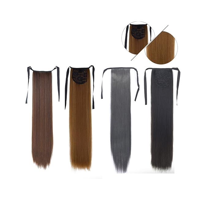 EARSHOT Hair Buns Hair Piece 22/34 Inch Ponytail Extension Straight Hair Wig Bow Hair Band Synthetic Ponytail Women Extra Long Hair Extensions Hair Accessories For Girls (Color : 02 Size : 34inches)