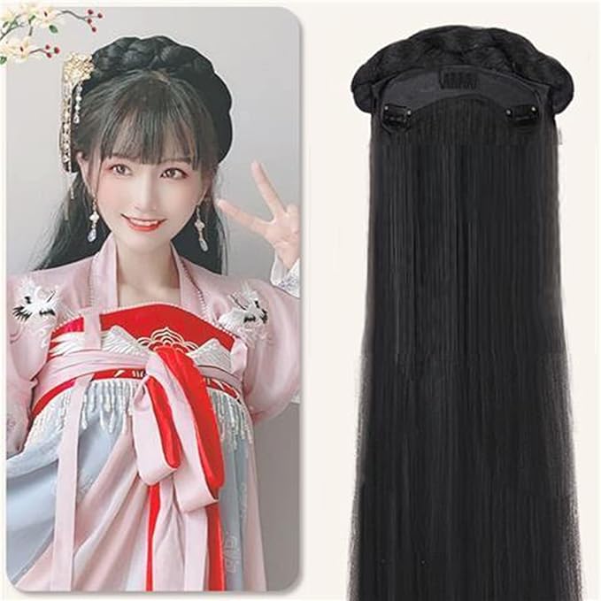 Chinese Ancient Wig Women Hanfu Wigs Headdress Photography Dance Accessory Wigs Black for Women Integrated Hair Bun High TEM (Color : #2)