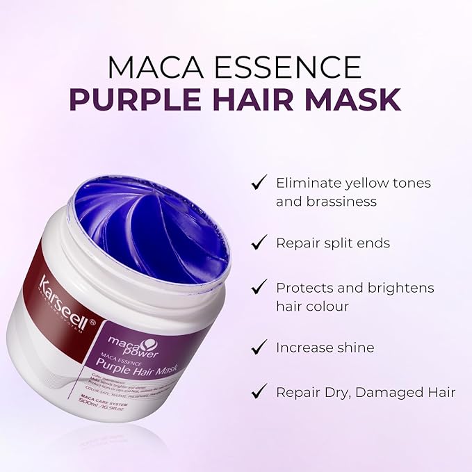 Karseell Purple Hair Mask with Argan Oil for Blonde Silver Gray Hair Brass Neutralizing Treatment 16.9 fl oz + 1.69 fl oz