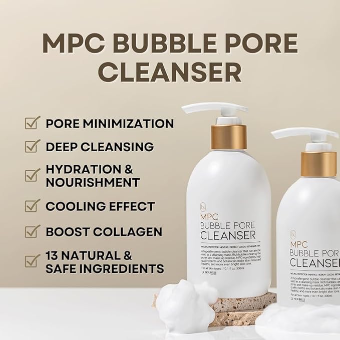 MPC Bubble Pore Cleanser Korean Face Wash Gentle Deep Pore Facial Cleanser with Caviar Blackhead Makeup Remover Pore Minimizer Hydrating Exfoliator Oily Dry Skin 10.1 fl oz