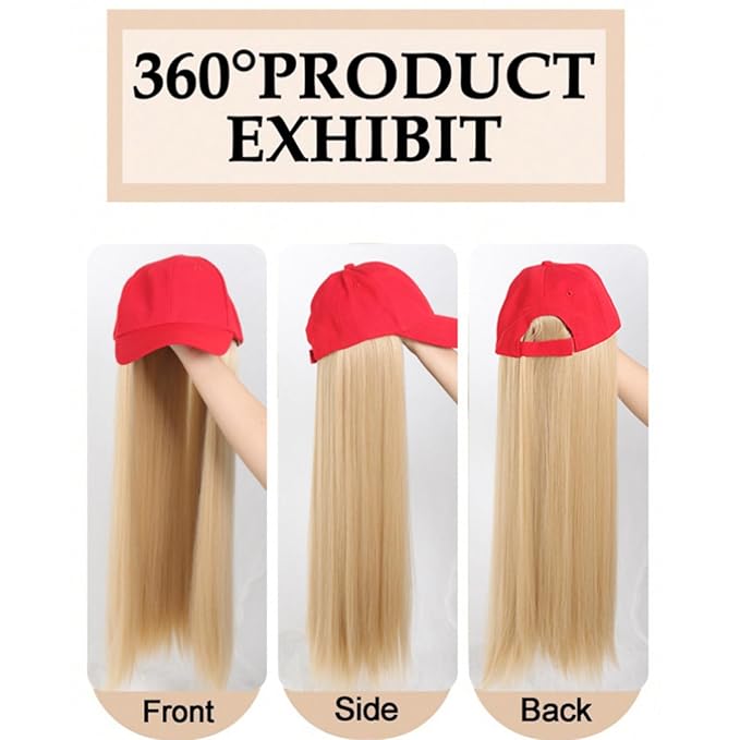 Sun Hat Wig for Women Baseball Cap with Hair Extensions Attached 22 Long Wavy Straight Hairpieces Synthetic Wig