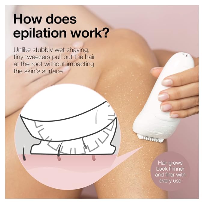 Braun SE5-895 Epilator Hair Removal Device Epilator for Women Includes Shaver and Facial Cleansing Exfoliator Brush Attachments Waterproof Cordless and Rechargeable